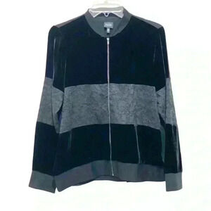 Eileen Fisher Gray and Black Silk Blend Zip-Up Cardigan Sweater Sweatshirt